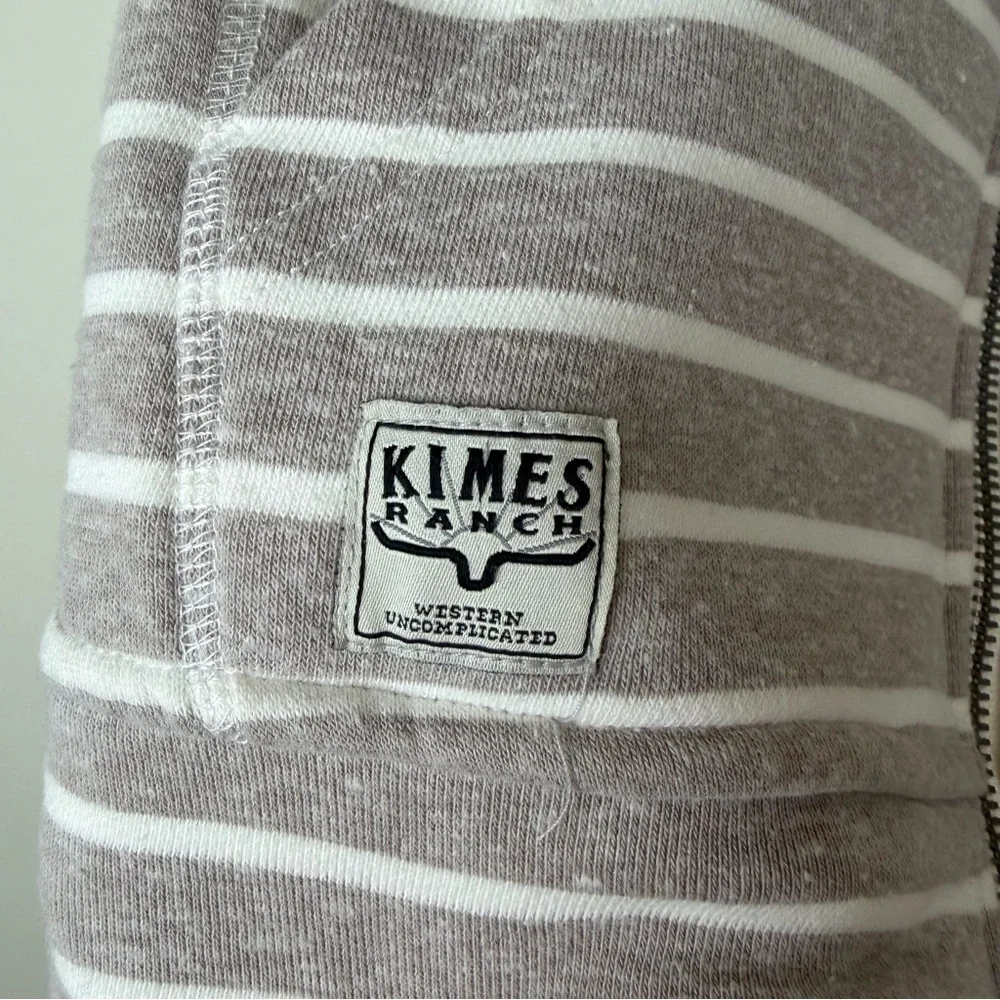 KIMES RANCH Striped Hooded Sleeveless Sweatshirt Taupe White Vest Western Large